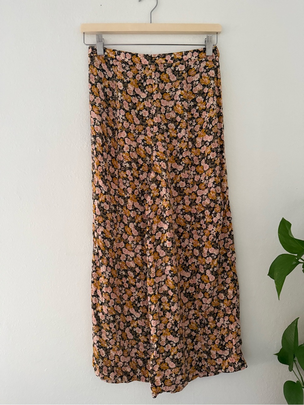 American Eagle Outfitters Floral Maxi Skirt - Pink & Mustard on Black